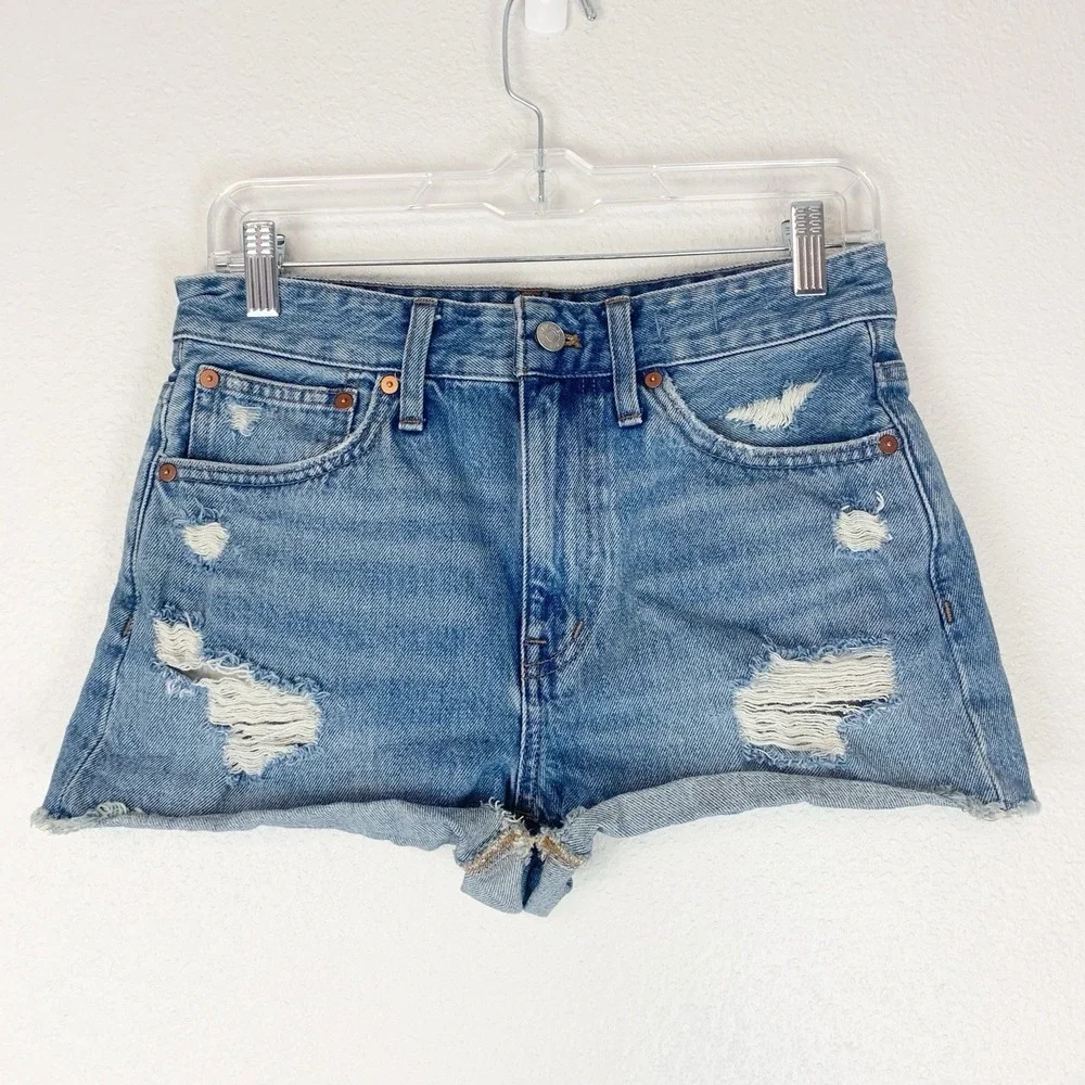 Madewell Short Womens 25‎ Relaxed Denim Distressed Blue Raw Hem Boho Cowgirl